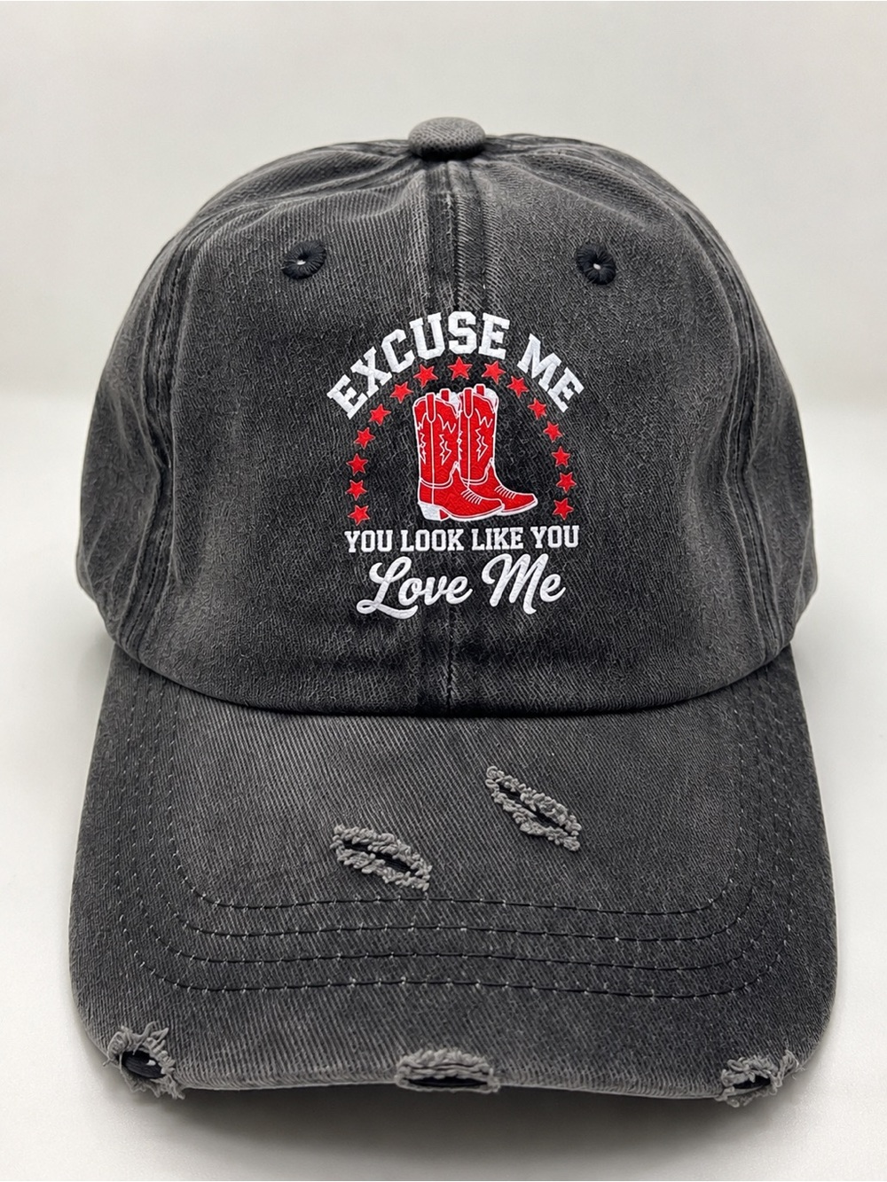 Western “Excuse Me, You Look Like You Love Me” Distressed Baseball Hat – New